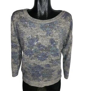 Angela Floral Print Crew Neck Sweater With Roll Tab Sleeves S